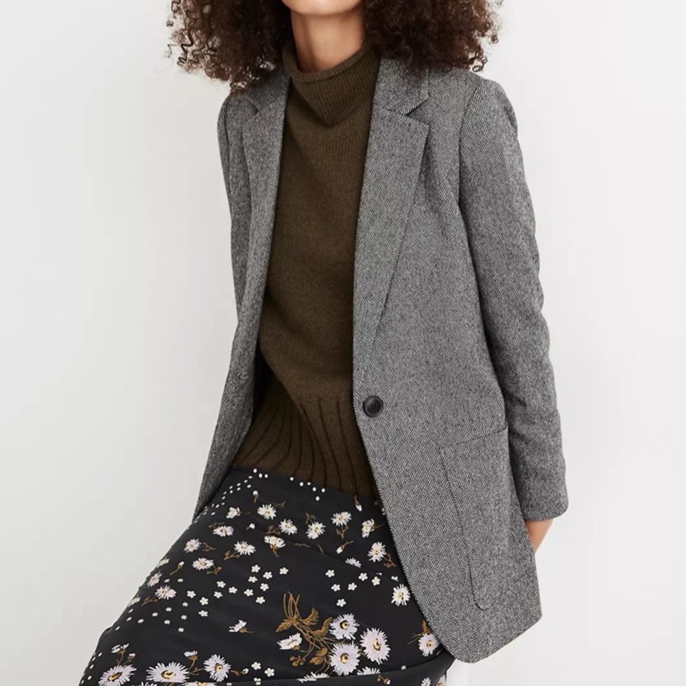 Madewell Larsen oversized longline blazer grey herringbone wool